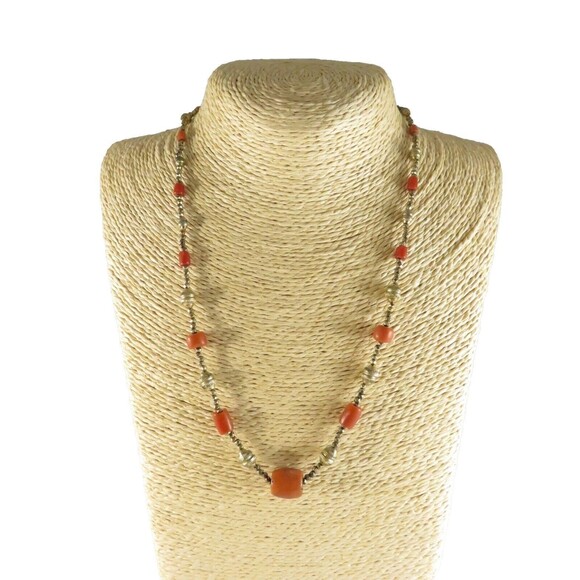 Antique Gold Vermeil Coral Necklace, Silver Faceted Beads, 20.5", Handmade - Picture 2 of 9